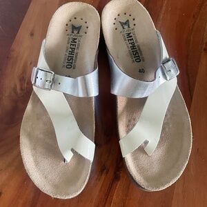 Mephisto Womens Helen Mix Leather Sandal Silver Cream size 40